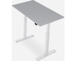 WRK21® SMART - Metalen Zit Sta Bureau - Elektrisch Verstelbaar in Hoogte met 2 Motoren en Anti Botsing – Gemaakt in Duitsland - 100 x 60 cm - Grijs Blad & Wit Onderstel