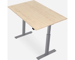 WRK21® SMART - Metalen Zit Sta Bureau - Elektrisch Verstelbaar in Hoogte met 2 Motoren en Anti Botsing – Gemaakt in Duitsland - 120 x 80 cm - Esdoorn Blad & Grijs Onderstel