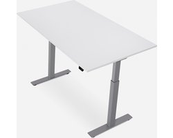 WRK21® SMART - Metalen Zit Sta Bureau - Elektrisch Verstelbaar in Hoogte met 2 Motoren en Anti Botsing – Gemaakt in Duitsland - 140 x 80 cm - Wit Blad & Grijs Onderstel