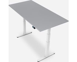 WRK21® WORK - Metalen Zit Sta Bureau - Elektrisch Verstelbaar in Hoogte met 2 Motoren en Anti Botsing – Gemaakt in Duitsland - 160 x 80 cm - Grijs Blad & Wit Onderstel