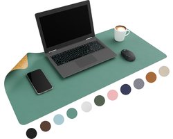 WURK Dubbelzijdige Bureau Onderlegger Kunstleer en Kurk - Bureau Organizer – Bureaumat – Bureau Accessoires – Muismat XXL – Inclusief Kabel Clip - Turqoise Kurk - 90x45