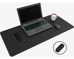 WURK Professionele Bureau Onderlegger Rubber 90x40 - Muismat XXL – Bureau Organizer – Bureaumat – Bureau Accessoires – Inclusief Kabel Clip – Zwart