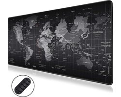 WURK Professionele Bureau Onderlegger – Wereldkaart – Bureau Organizer – Bureaumat – Bureau Accessoires – Muismat XXL – Anti-Slip – Inclusief Kabel Clip – 90x40
