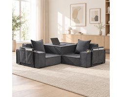 WUVRIE - 2-zits slaapbank 162 x 78 x 66 cm - Modulaire bank met zijvakken en bekerhouders - Donkergrijs