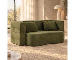 WUVRIE - 2-zits slaapbank 180x110x70 cm - Opvouwbaar met 2 kussens - Groen