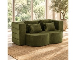 WUVRIE - 2-zits slaapbank 198x60x76 cm - Opvouwbaar met 4 kussens - Groen