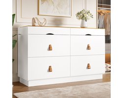 WUVRIE - Dressoir 120 x 40 x 78 cm - 6 lades met glazen blad - Wit