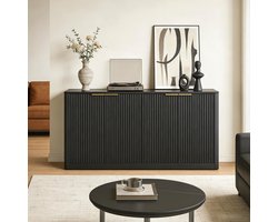 WUVRIE - Dressoir 150x40x70,5 cm - 4 deuren en golfvormige panelen - Zwart