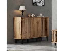 WUVRIE - Dressoir 150x40x95 cm - 3 deuren en 6 opbergvakken - Naturel/zwart