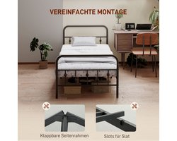 WUVRIE Opklapbed voor matras 90x200 cm, metalen bedframe met 32 cm opbergruimte, zwart