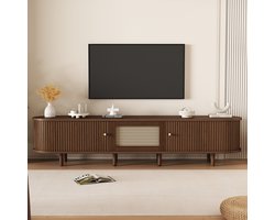 WUVRIE - TV-meubel 180x40x40 cm - 1 lade, 2 schuifdeuren en verstelbare poten - Donker walnootkleur