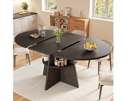 WUVRIE - Uitschuifbare eettafel 110-150x110 cm - Open opbergvak en ronde hoeken - Zwart