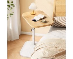 WUVRIE Verstelbare C-vormige bijzettafel met draaibaar blad 40x30 cm, laptoptafel 45-80 cm, licht hout/wit