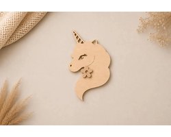WWC - Houten Eenhoorn Wanddecoratie – 30 cm Hoog – Unicorn Muurdecoratie – Kinderkamer & Babykamer – Naturel Hout