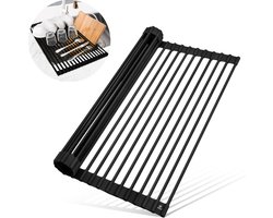 W&Z Afdruiprek Oprolbaar 43 x 33 cm - Hittebestendig Onderzetter - Afdruipmat - Pannenonderzetter - Gootsteenmat - Zwart