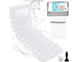 W&Z Badkussen voor het hele lichaam(126x42cm) - badkussens met hoofdsteun met 21 antislip zuignappen - incl. reistas, ophanghaak en schaper - Wit