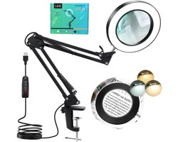 W&Z® Loeplamp met LED Verlichting met Tafelklem en standaard - Loep Vergrootglas - 72 LEDs - 10x Vergroting -Zwart