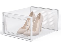 X-grote schoenenopbergdozen organisatoren doorzichtig plastic stapelbaar 3-pack, vervangend schoenenrek en houder, sneakercontainers, speelgoedopslagorganizer bakken voor entree, kast, onder bed, wit