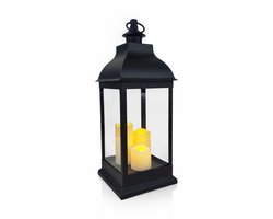 X-Mas Lantaarn met 3 LED kaarsen - Hoogte 60 cm breedte 23.5 x 23.5cm Zwart met Timer