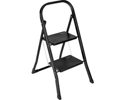 X1TE - 2-treden vouwladder & keukentrap Zwart 92,5x49x21,5 CM (Trede 30x20 CM), Inclusief anti-slip pedalen & opvouwbaar