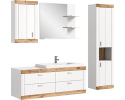 X2BE4B02 Badkamermeubelset - Materiaal hout - Wit - 4-delig systeem - Tijdloos design - FSC gecertificeerd - Gemakkelijk schoon te maken - Afmetingen: N.v.t.