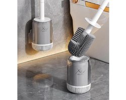 Xafyr® Brush Toiletborstel van siliconen, gepatenteerde wc-borstel & houder met wandmontage zonder boren, witte steel en grijze borstelharen, antibacterieel, turbodroging, innovatief en hygiënisch