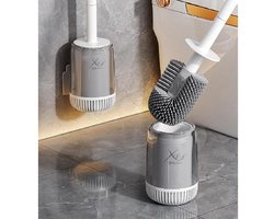 Xafyr®Brush - Siliconen toiletborstel - Gepatenteerde toiletborstel & houder met wandmontage zonder boren, witte handgreep & grijze borstelharen, antibacterieel, turbo drogend, innovatief & hygiënisch
