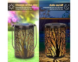 Xaptovi set van 3 Solar tafellampen met prachtig boomblad motief - 20 x Ø 12 cm - lantaarn Metaal - Solar tuinverlichting op zonne energie – Led buitenverlichting met dag/nacht sensor - Tuinlantaarn
