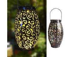 Xaptovi Solar lantaarn -  21.5 x Ø 14 cm Oosterse / Oriëntaalse – tuinverlichting op zonne energie – Led buitenverlichting met dag/nacht sensor – Tafellamp / Hanglamp / Tuinlantaarn