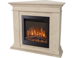 Xaralyn Elektrische haard - Kos-Corner ELE - wit natuursteen - 1500 Watt verwarming - met afstandsbediening - haardombouw inclusief inbouwhaard - schouw - hoekhaard