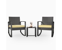 Xbro 3-delige Rotan Tuinset - 2 Loungestoelen & Bijzettafel met Kussens – Weerbestendig Patio Set voor Balkon, Terras, Tuin, Zwembad – Stijlvolle en Compacte Bistroset (Geel)