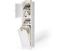Xbro Badkamerkast met 1 Deuren en Wasmand – Hoge Opbergkast met Verstelbare Planken – Smalle Kast voor Badkamer, Keuken of Slaapkamer – 170 x 37 x 40 cm – Wit