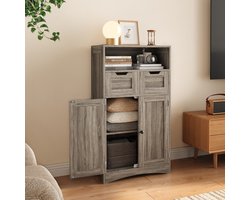 Xbro Badkamerkast met 2 Deuren en 2 Lades – Hoge Opbergkast met Verstelbare Planken – Brede Kast voor Badkamer, Keuken of Slaapkamer – 110 x 60 x 30 cm – Grijs