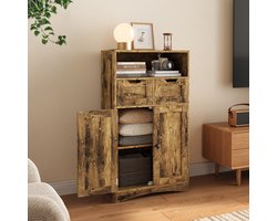 Xbro Badkamerkast met 2 Deuren en 2 Lades – Hoge Opbergkast met Verstelbare Planken – Brede Kast voor Badkamer, Keuken of Slaapkamer – 110 x 60 x 30 cm – Retro