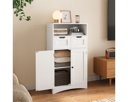 Xbro Badkamerkast met 2 Deuren en 2 Lades – Hoge Opbergkast met Verstelbare Planken – Brede Kast voor Badkamer, Keuken of Slaapkamer – 110 x 60 x 30 cm – Wit