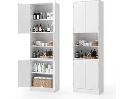 Xbro Badkamerkast met 4 Deuren – Hoge Opbergkast met Verstelbare Planken – Smalle Kast voor Badkamer, Keuken of Slaapkamer – 190 x 57 x 30 cm – Wit