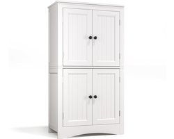 Xbro Badkamerkast met 4 Deuren，Keukenkast，Opbergkast met Verstelbare Planken，geschikt voor keuken, badkamer en slaapkamer，60 x 30 x 110 cm，Wit