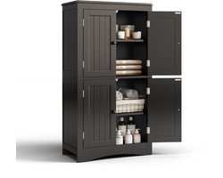 Xbro Badkamerkast met 4 Deuren，Keukenkast，Opbergkast met Verstelbare Planken，geschikt voor keuken, badkamer en slaapkamer，60 x 30 x 110 cm，Zwart