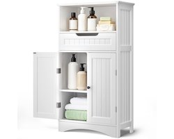 Xbro Badkamerkast met Lade en 2 Deuren, Vrijstaande Ladekast met Verstelbare Planken, 108x60x30 cm, Vochtbestendig MDF, Wit
