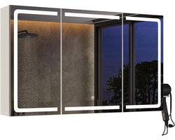 Xbro Badkamerkast – Met Touch LED Verlichting, 3 Verstelbare Planken en Föhnhouder – Spiegelkast – Met Europese Stekker – 100 x 16 x 60 cm