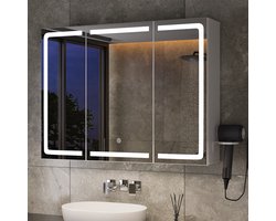 Xbro Badkamerkast – Met Touch LED Verlichting, 3 Verstelbare Planken en Föhnhouder – Spiegelkast – Met Europese Stekker – 80 x 16 x 60 cm