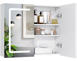 Xbro Badkamerkast met Touchscreen 3-kleurige LED Verlichting & Spiegel – Badkamerspiegelkast met EU Stekker – Voor Badkamer – 70 × 16 × 60 cm – Wit