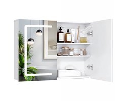 Xbro Badkamerkast met Touchscreen 3-kleurige LED Verlichting & Spiegel – Badkamerspiegelkast met EU Stekker – Voor Badkamer – 80 × 16 × 60 cm – Wit