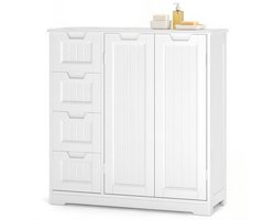 Xbro Badkamerkast, Smalle Opbergkast met 4 Laden en 2 Deuren, Vrijstaande Kast met Verstelbare Plank, Waterbestendig MDF, 81x30x83 cm, Wit