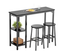 Xbro Bartafel met 2 Barkrukken – Industriële Bartafelset met 2 Planken en Glashouder – Ideaal voor Keuken, Woonkamer en Eetkamer