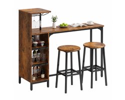 Xbro Bartafel met 2 Barkrukken – Industriële Bartafelset met Uittrekbare Planken en Glashouder – Bistrotafel voor Keuken, Woonkamer en Eetkamer,Retro