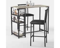 Xbro Bartafel Set 3-delig – Eettafel met 2 Barkrukken – Met Opbergruimte – Grijs – Keuken & Eetkamer