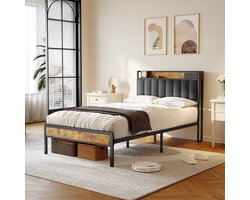 Xbro Bed 120 x 200 cm met Hoofdbord en Metalen Bedbodem, Twijfelaarbedden met 35 cm Opbergruimte, Gemakkelijk te Monteren
