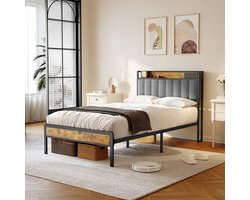 Xbro Bed 120 x 200 cm met Hoofdbord en Metalen Bedbodem, Twijfelaarbedden met 35 cm Opbergruimte, Gemakkelijk te Monteren
