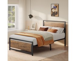 Xbro Bed 120 x 200 cm met Hoofdbord en Metalen Lattenbodem, Small Tweepersoonsbed met 35 cm Opbergruimte, Gemakkelijk te Monteren